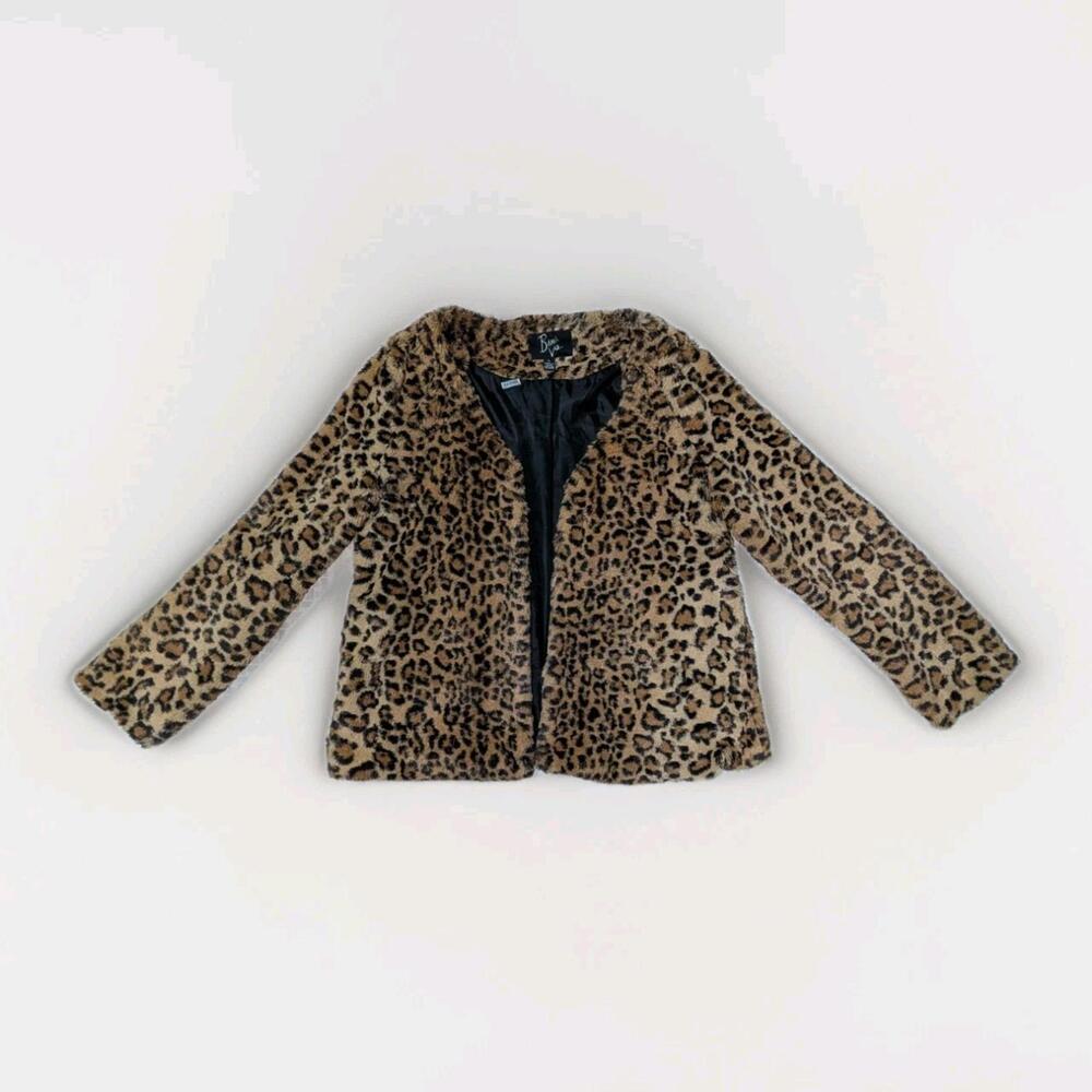 Beni Vie Faux Fur Cheetah Open Jacket Size Large Boho 70s Grunge Punk Maximalist